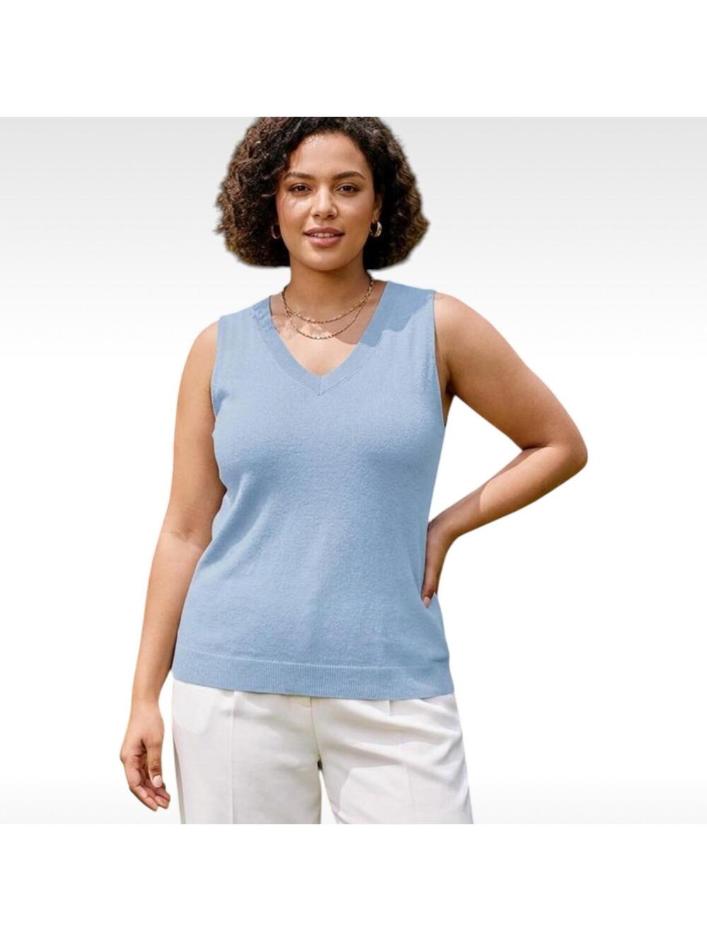 Arach&Cloz Light Blue Wool Blend V-Neck Knit Sweater Tank Top NWT - Size XXL